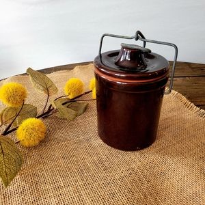 Vintage Cottagecore Crock - dark brown cheese / bean crock